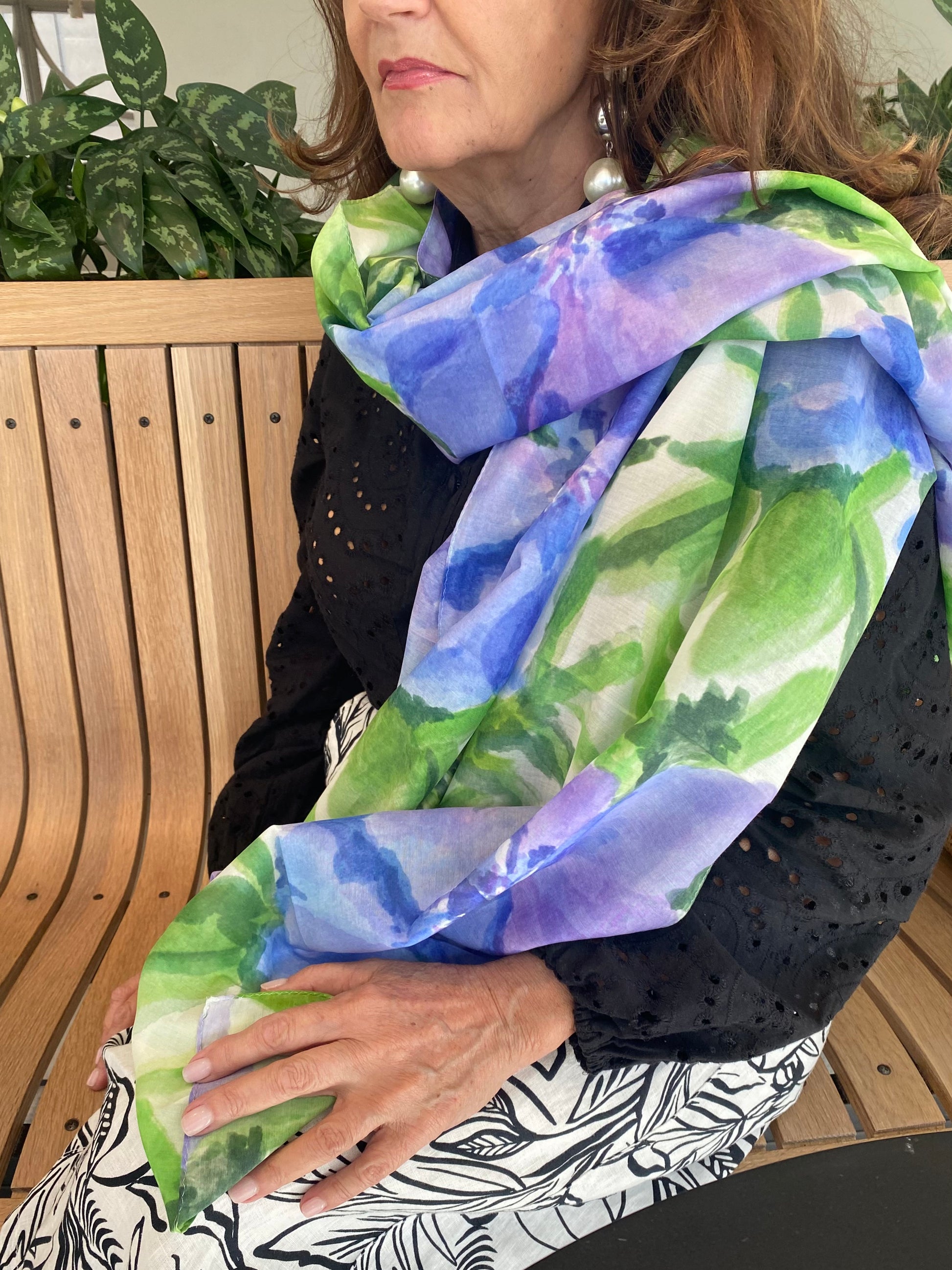 Clematis on White in Silk & Cotton