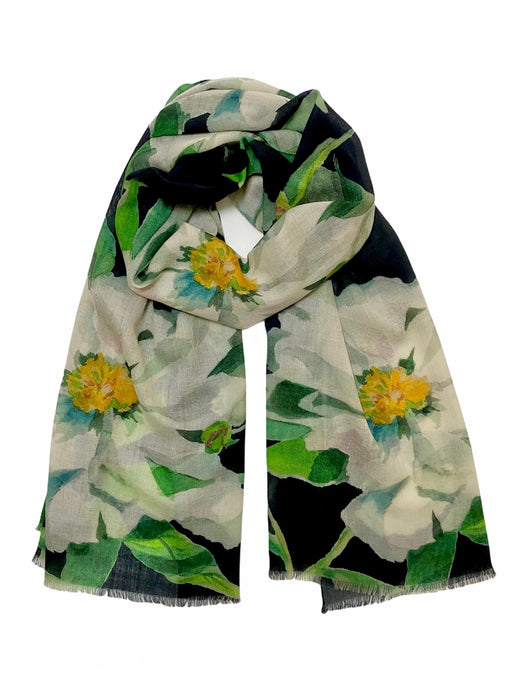 Peony on Black in Wool