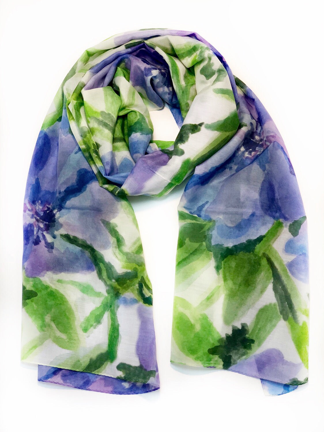 Clematis on White in Silk & Cotton