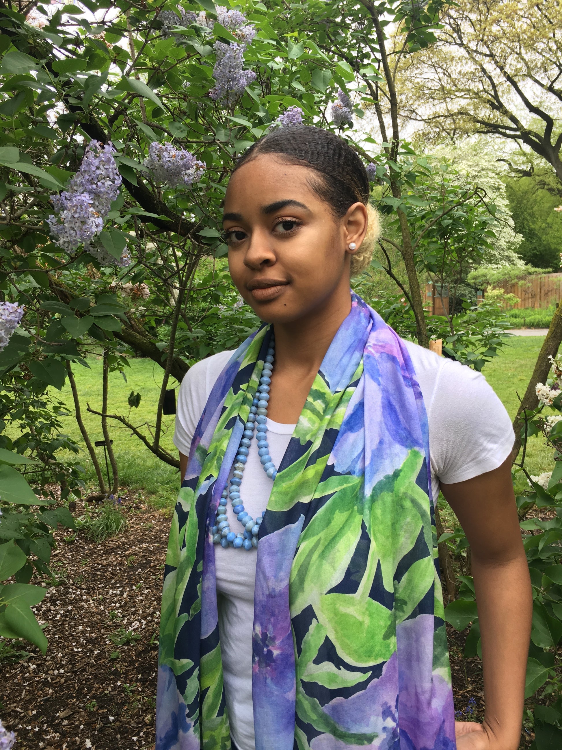 Clematis on Navy in Silk & Modal